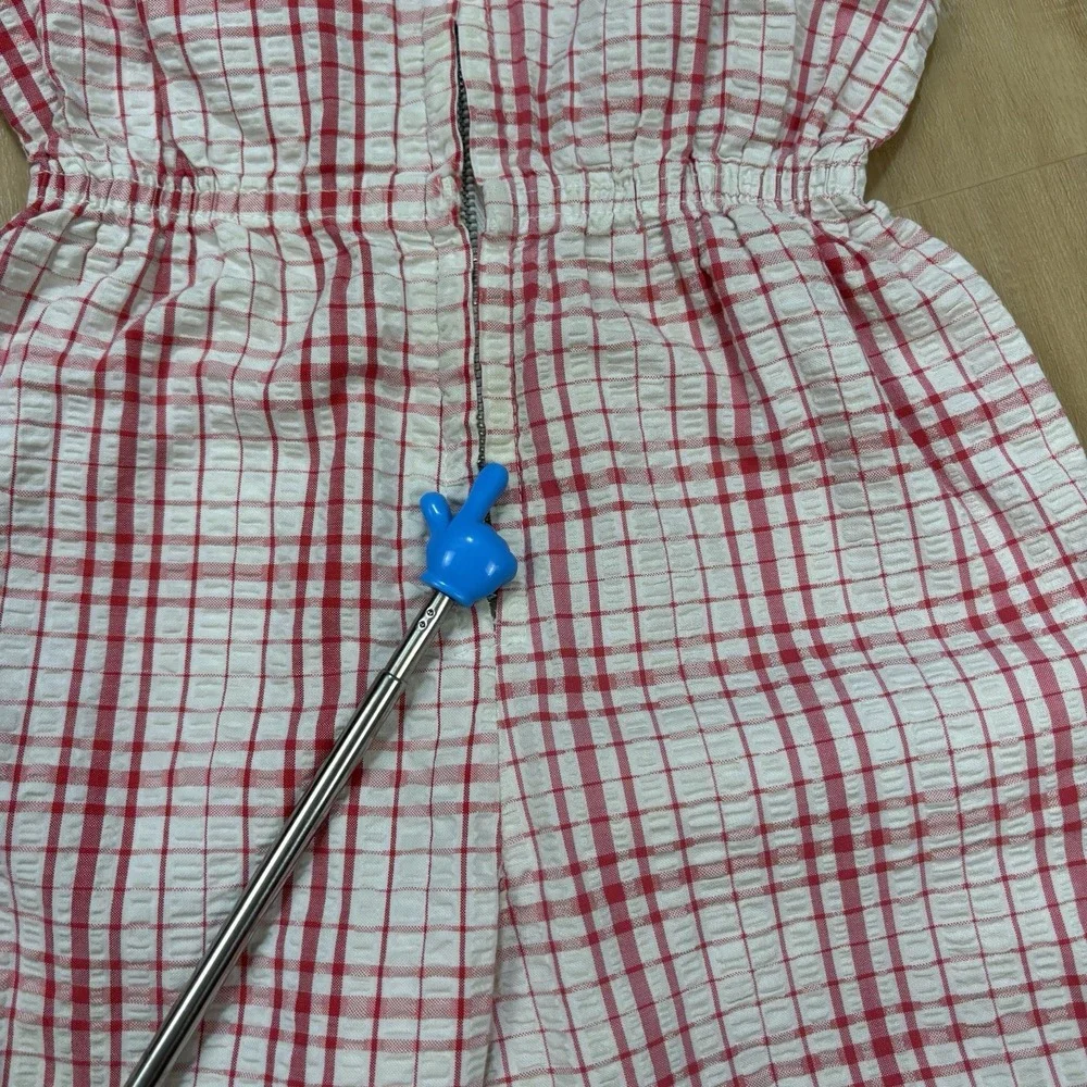Vintage Baby Romper 12 Month Seersucker Red And White Checkered Zipper 1960s